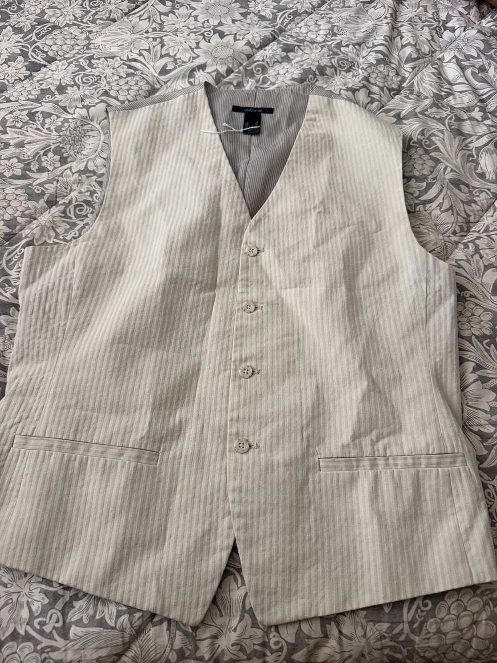 Claiborne Cream and Brown Pinstripe Dress Vest